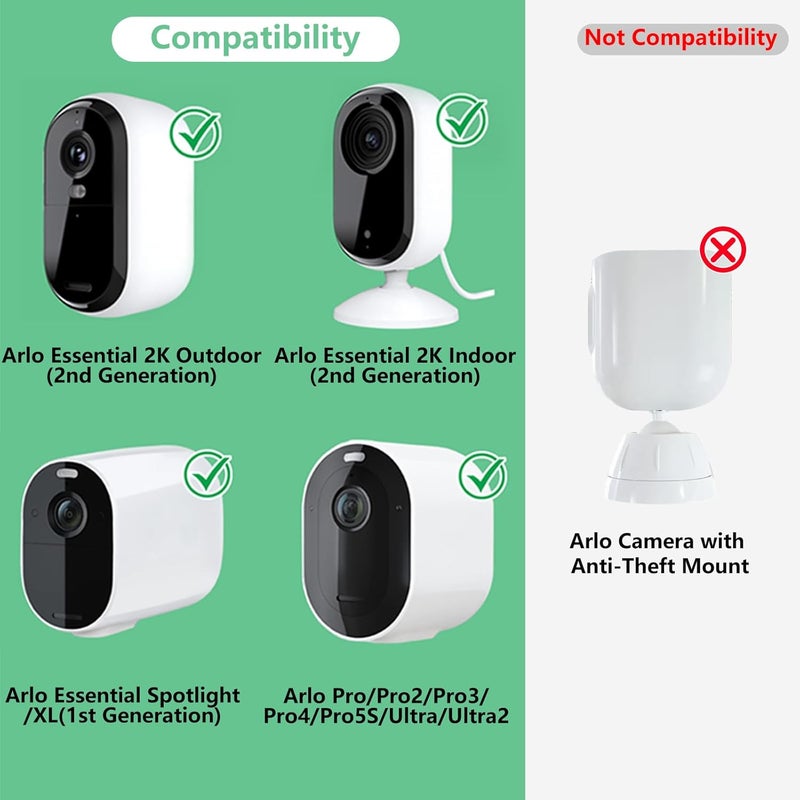 ALERTCAM 2Pack Adjustable Mount for Arlo Essential 2K Indoor/Outdoor(2nd Generation), for Arlo Pro 5S/Pro 4/Pro 3/Pro 2/Pro/Arlo Ultra2/Ultra/Arlo Essential Spotlight Camera, No-Drill Security Wall Mount - Image 2